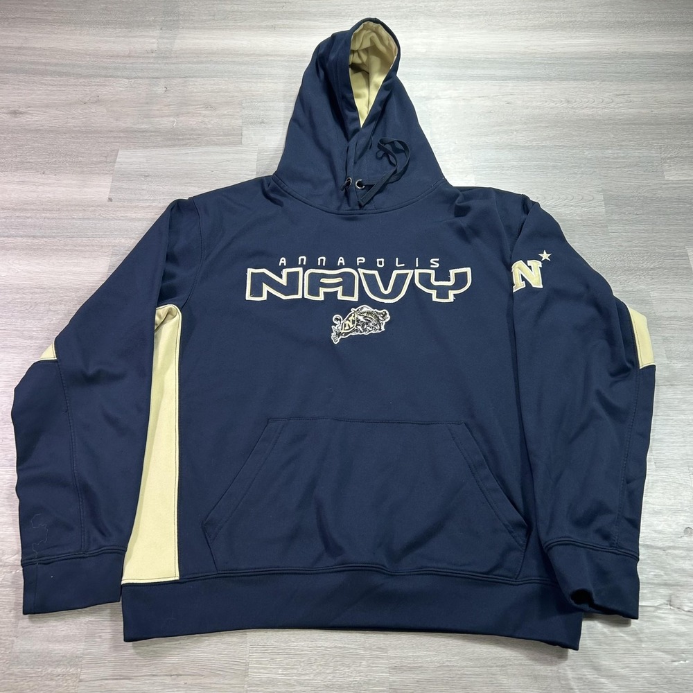 Navy Midshipmen Hoodie Mens Large Blue NCAA Football Colosseum Pullover Fleece